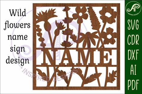 Wild flower square name sign svg laser SVG APInspireddesigns 