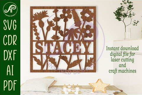 Wild flower square name sign svg laser SVG APInspireddesigns 