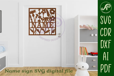 Wild flower square name sign svg laser SVG APInspireddesigns 