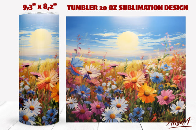 Wild flower tumbler wrap, field of flowers, oil painting Sublimation Angelina Semenova 