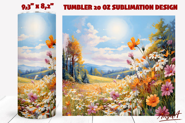 Wild flower tumbler wrap, field of flowers, oil painting Sublimation Angelina Semenova 