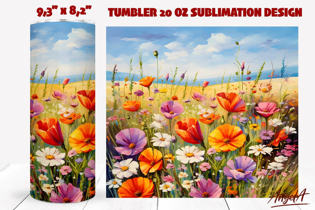 Wild flower tumbler wrap, field of wildflowers, oil painting Sublimation Angelina Semenova 