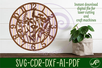 Wild flower wall clock laser cut files, SVG file. vector SVG APInspireddesigns 