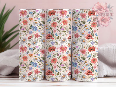 Wild Flower Watercolor Meadow 20oz Tumbler, Watercolor Meadow, Floral Pattern, Seamless Design, Spring Garden, Skinny Tumbler, Sublimation PNG Sublimation Li Zamperini 