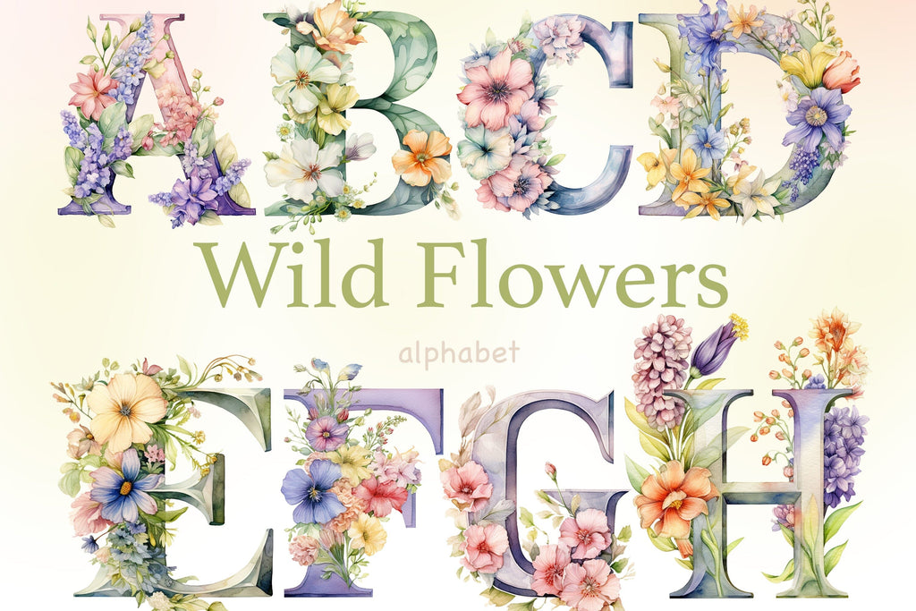 Wild Flowers Alphabet | Spring Letters - So Fontsy