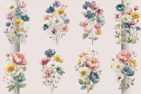 Wild Flowers, Butterflies and Dragonfly Clipart Bundle. Sublimation SVGArt 