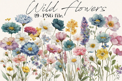 Wild Flowers, Butterflies and Dragonfly Clipart Bundle. Sublimation SVGArt 