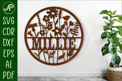 Wild flowers name sign svg laser cut template SVG APInspireddesigns 