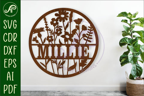 Wild flowers name sign svg laser cut template SVG APInspireddesigns 