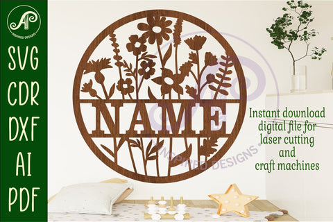 Wild flowers name sign svg laser cut template SVG APInspireddesigns 