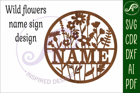 Wild flowers name sign svg laser cut template SVG APInspireddesigns 
