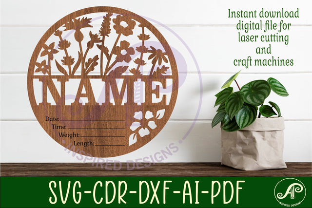 Wild flowers Newborn Baby stats, Birth plaque, name SVG APInspireddesigns 