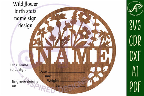 Wild flowers Newborn Baby stats, Birth plaque, name SVG APInspireddesigns 