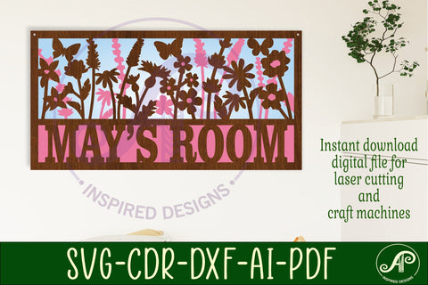Wild flowers scene name sign SVG 3 layer laser cut SVG APInspireddesigns 