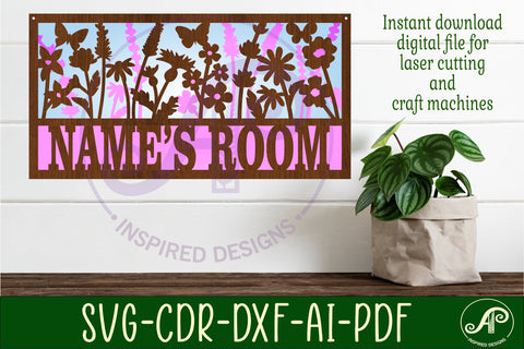 Wild flowers scene name sign SVG 3 layer laser cut SVG APInspireddesigns 