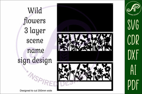 Wild flowers scene name sign SVG 3 layer laser cut SVG APInspireddesigns 
