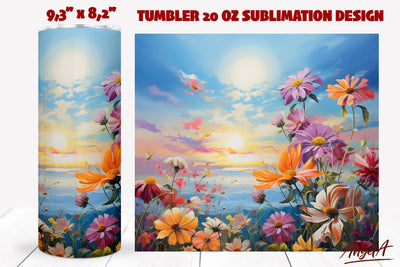 Wild flowers tumbler wrap / blue sky, sunshine, field flower Sublimation Angelina Semenova 