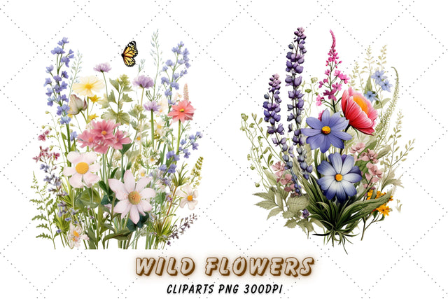Wild Flowers - Wild Floral Clipart - Floral Clipart - Floral Borders Clipart - Premade Borders - Premade Clipart - Watercolor Sublimation FloridPrintables 