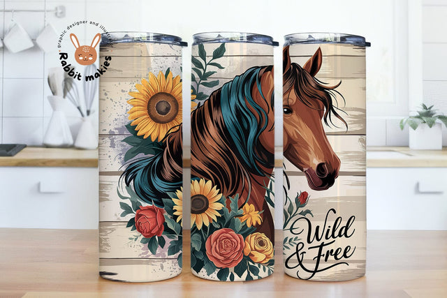 Wild & Free Boho Horse Tumbler Wrap Design 20 oz Skinny Tumbler Sublimation Digital Download PNG Instant DIGITAL, Farm Ranch Animal Tumbler Sublimation Rabbitmakies 
