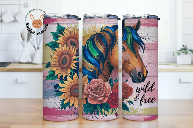 Wild & Free Boho Horse Tumbler Wrap Design 20 oz Skinny Tumbler Sublimation Digital Download PNG Instant DIGITAL, Farm Ranch Animal Tumbler Sublimation Rabbitmakies 