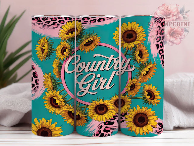 Wild & Free Country Girl Tumbler, Leopard Sunflower PNG, Western Tumbler Design, 20oz Cowgirl Sublimation, Boho Country Wrap, Rustic Sunflower Tumbler Sublimation Li Zamperini 