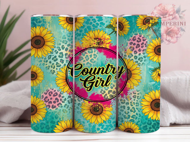 Wild & Free Country Girl Tumbler, Leopard Sunflower PNG, Western Tumbler Design, 20oz Cowgirl Sublimation, Boho Country Wrap, Rustic Sunflower Tumbler Sublimation Li Zamperini 