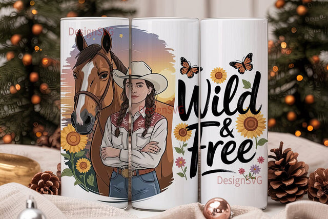 Wild & Free Cowgirl 20oz Tumbler Wrap Sublimation DesignSVG 