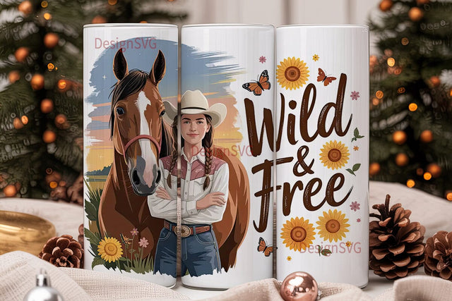 Wild & Free Cowgirl 20oz Tumbler Wrap Sublimation DesignSVG 