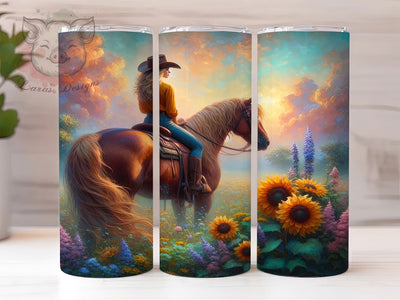 Wild & Free Cowgirl Tumbler, Horse Girl Tumbler, Cowgirl Sunflower 20oz Wrap, Sublimation Design, Stylish Gift Idea, Equestrian Cowgirl Wrap, Country Sunflower Tumbler Sublimation Lara' s Designs 