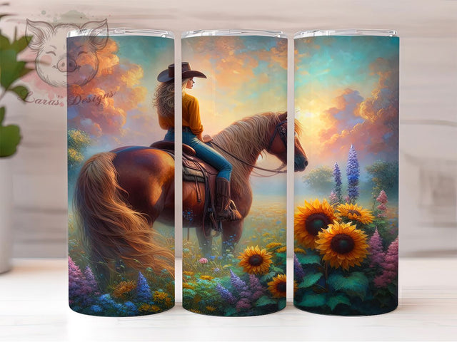 Wild & Free Cowgirl Tumbler, Horse Girl Tumbler, Cowgirl Sunflower 20oz Wrap, Sublimation Design, Stylish Gift Idea, Equestrian Cowgirl Wrap, Country Sunflower Tumbler Sublimation Lara' s Designs 
