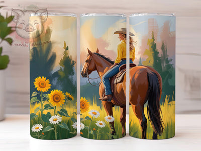 Wild & Free Cowgirl Tumbler, Horse Girl Tumbler, Cowgirl Sunflower 20oz Wrap, Sublimation Design, Stylish Gift Idea, Equestrian Cowgirl Wrap, Country Sunflower Tumbler Sublimation Lara' s Designs 