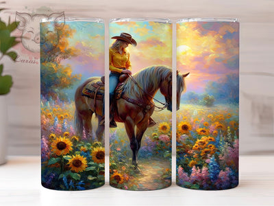 Wild & Free Cowgirl Tumbler, Horse Girl Tumbler, Cowgirl Sunflower 20oz Wrap, Sublimation Design, Stylish Gift Idea, Equestrian Cowgirl Wrap, Country Sunflower Tumbler Sublimation Lara' s Designs 