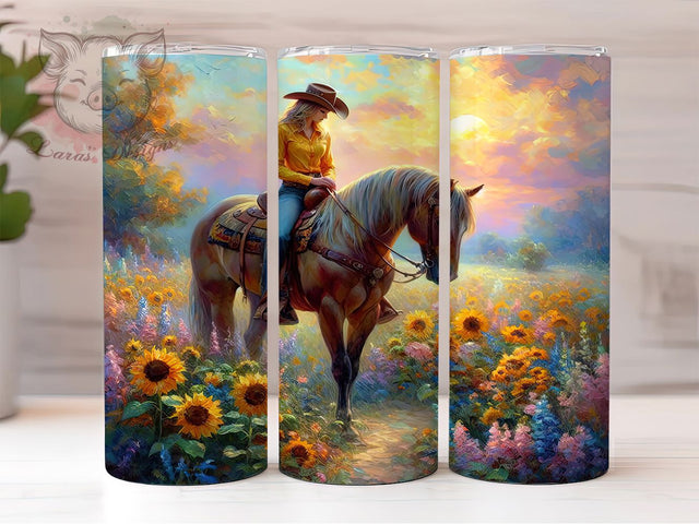 Wild & Free Cowgirl Tumbler, Horse Girl Tumbler, Cowgirl Sunflower 20oz Wrap, Sublimation Design, Stylish Gift Idea, Equestrian Cowgirl Wrap, Country Sunflower Tumbler Sublimation Lara' s Designs 