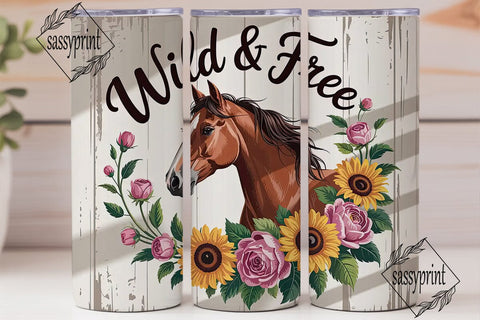 Wild & Free Horse 20oz Tumbler Wrap Sublimation sassyprint 