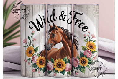 Wild & Free Horse 20oz Tumbler Wrap Sublimation sassyprint 