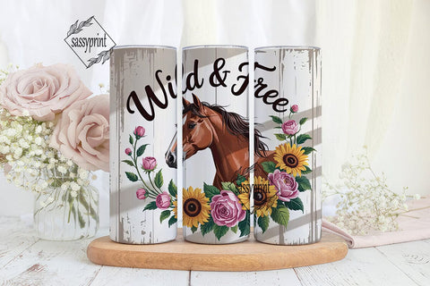 Wild & Free Horse 20oz Tumbler Wrap Sublimation sassyprint 