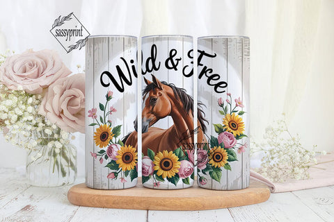 Wild & Free Horse 20oz Tumbler Wrap Sublimation sassyprint 