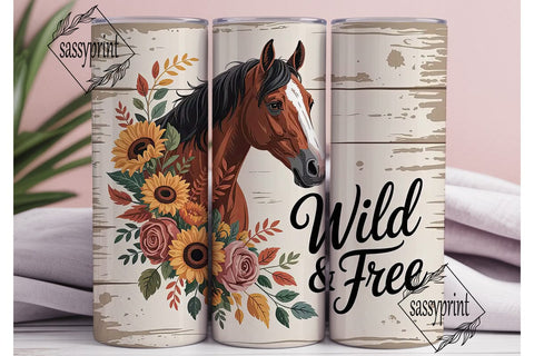 Wild & Free Horse 20oz Tumbler Wrap Sublimation sassyprint 