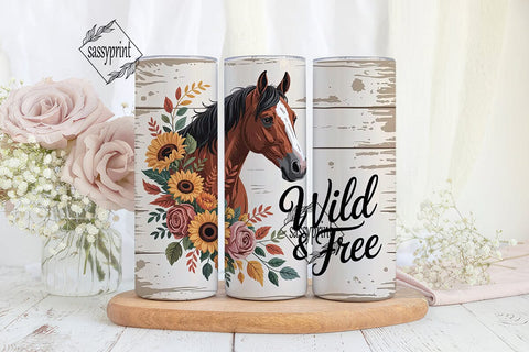 Wild & Free Horse 20oz Tumbler Wrap Sublimation sassyprint 