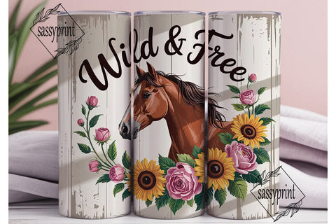 Wild & Free Horse 20oz Tumbler Wrap Sublimation sassyprint 