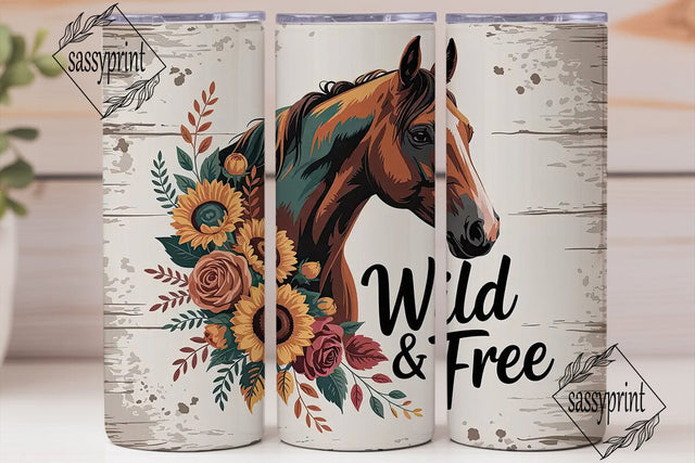 Wild & Free Horse 20oz Tumbler Wrap Sublimation sassyprint 