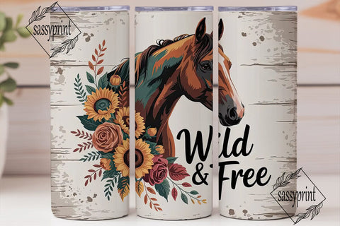 Wild & Free Horse 20oz Tumbler Wrap Sublimation sassyprint 