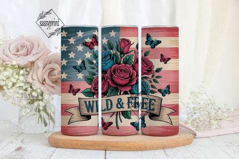 Wild & Free Patriotic 20oz Tumbler Wrap Sublimation sassyprint 