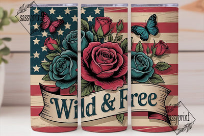 Wild & Free Patriotic 20oz Tumbler Wrap Sublimation sassyprint 