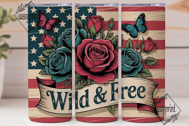 Wild & Free Patriotic 20oz Tumbler Wrap Sublimation sassyprint 