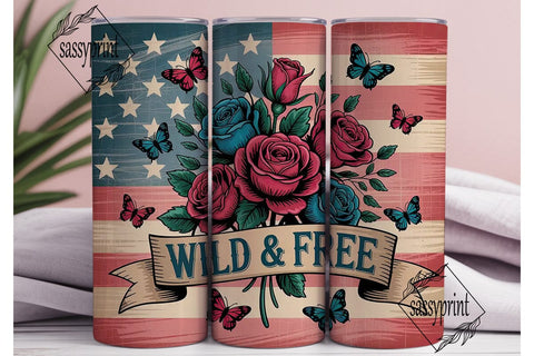 Wild & Free Patriotic 20oz Tumbler Wrap Sublimation sassyprint 