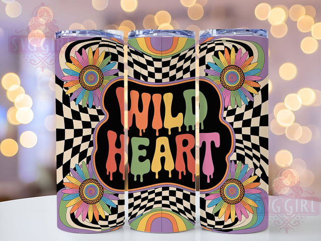 Wild Heart Sunflower Tumbler, Tie Dye, Sunflower Wrap, Sublimation Art, 20oz Tumbler, Boho Theme, Colorful Style Sublimation SvggirlplusArt 