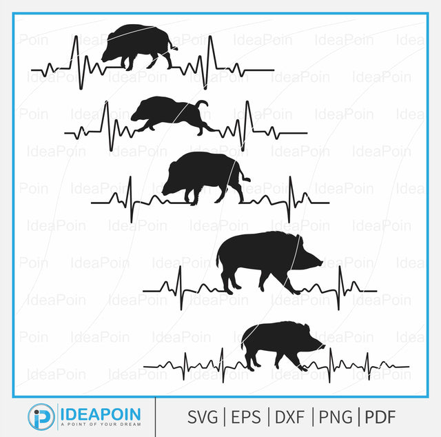 Wild Hog Hunting EKG Heartbeat svg, Wild Boar Svg, Wild Hog Hunting EKG Heartbeat SVG, Wild Hog Hunting Silhouette SVG Dinvect 