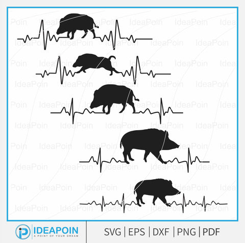 Wild Hog Hunting EKG Heartbeat svg, Wild Boar Svg, Wild Hog Hunting EKG Heartbeat SVG, Wild Hog Hunting Silhouette SVG Dinvect 