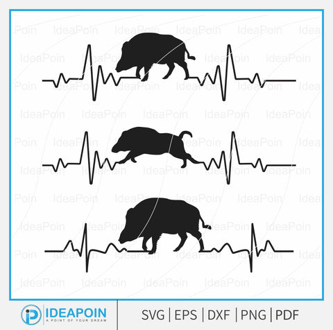 Wild Hog Hunting EKG Heartbeat svg, Wild Boar Svg, Wild Hog Hunting EKG Heartbeat SVG, Wild Hog Hunting Silhouette SVG Dinvect 